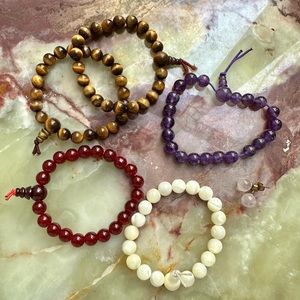 VINTAGE MALA PRAYER BEAD BRACELETS TIGER EYE AMETHYST MOTHER OF PEARL GARNET 8mm